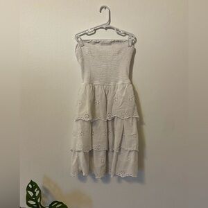Strapless White Tiered Eyelet Summer Dress